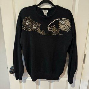 Vintage Sabree Black Embellished‎ Beaded Sweater - Size Large